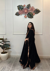 Party wear lycra velvet black anarkali with shawl - kasumi.in